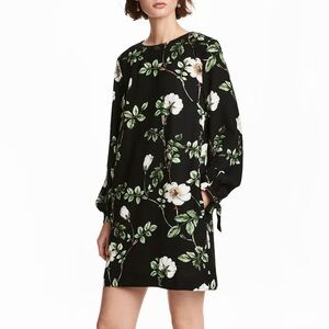 H&M Black Floral Long Sleeve Dress
